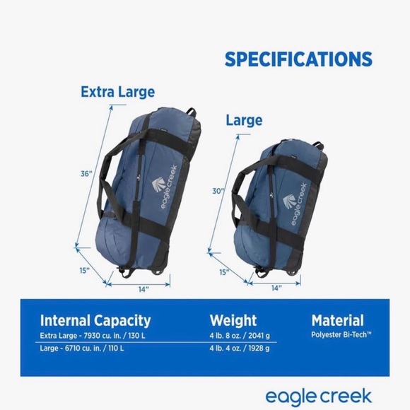 Eagle Creek XL-Blue Rolling Duffel Bag - Picture 3 of 9